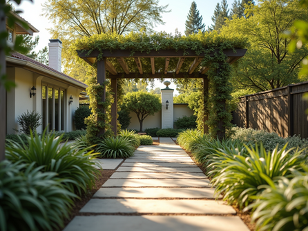 Lush backyard pergola
