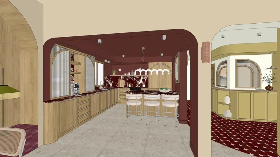 Cuisine ouverte sur salon avec agencement convivial