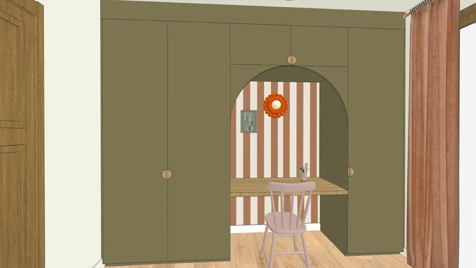 Coin bureau intégré dans une chambre enfant avec rangements