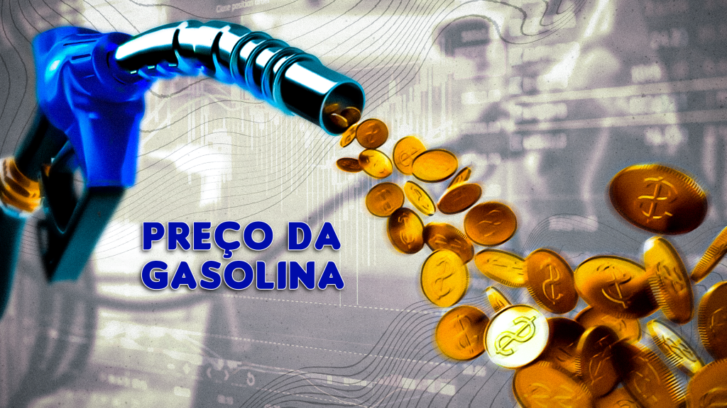 bomba de combustível derramando moedas