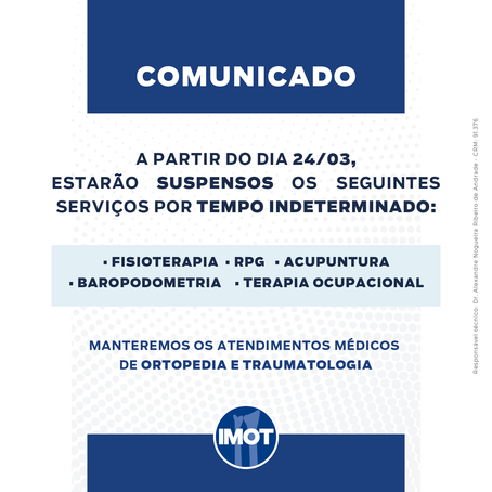 Comunicado - Suspensão de alguns Serviços