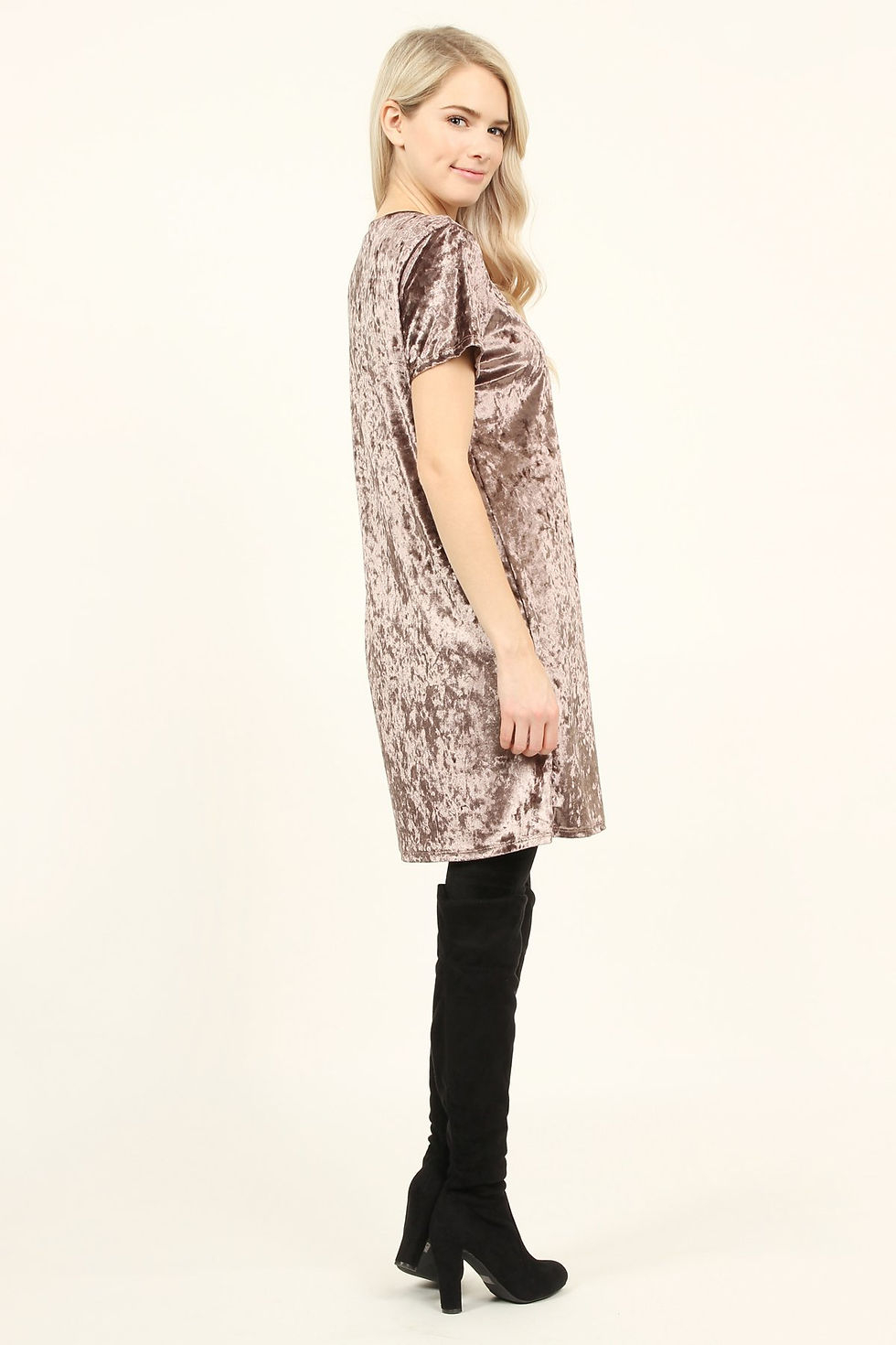Thumbnail: Short Sleeve Crushed Velvet Tunic Dress