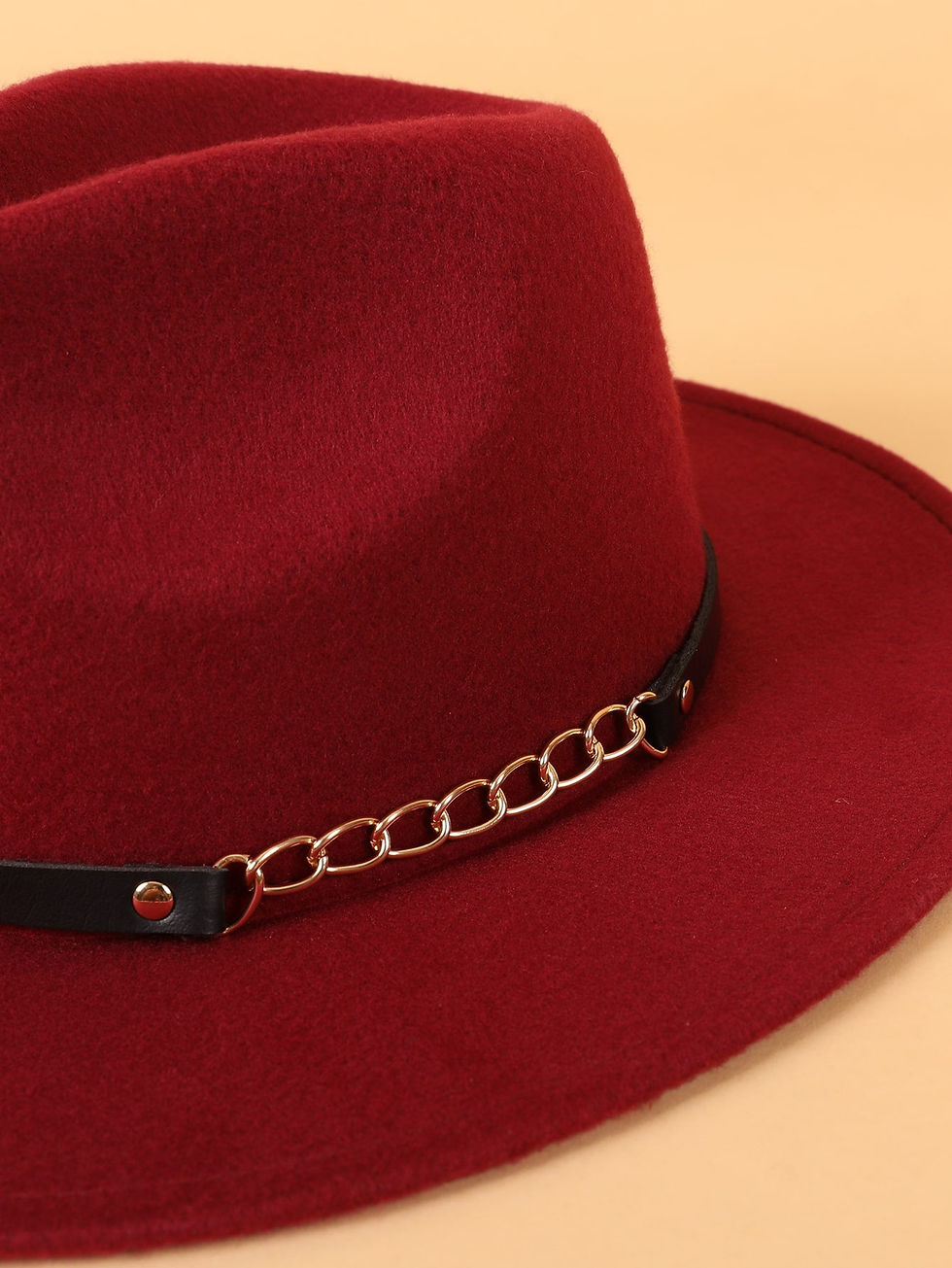 Thumbnail: Let's Link Up Belted Chain Fedora Hat (Burgundy)