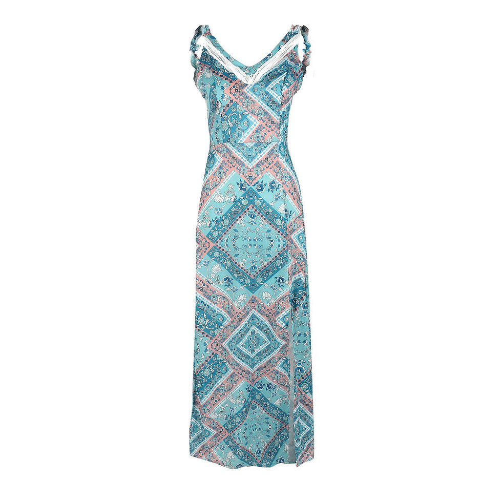 Thumbnail: Women's Bohemian Sleeveless Stitching Print Dress