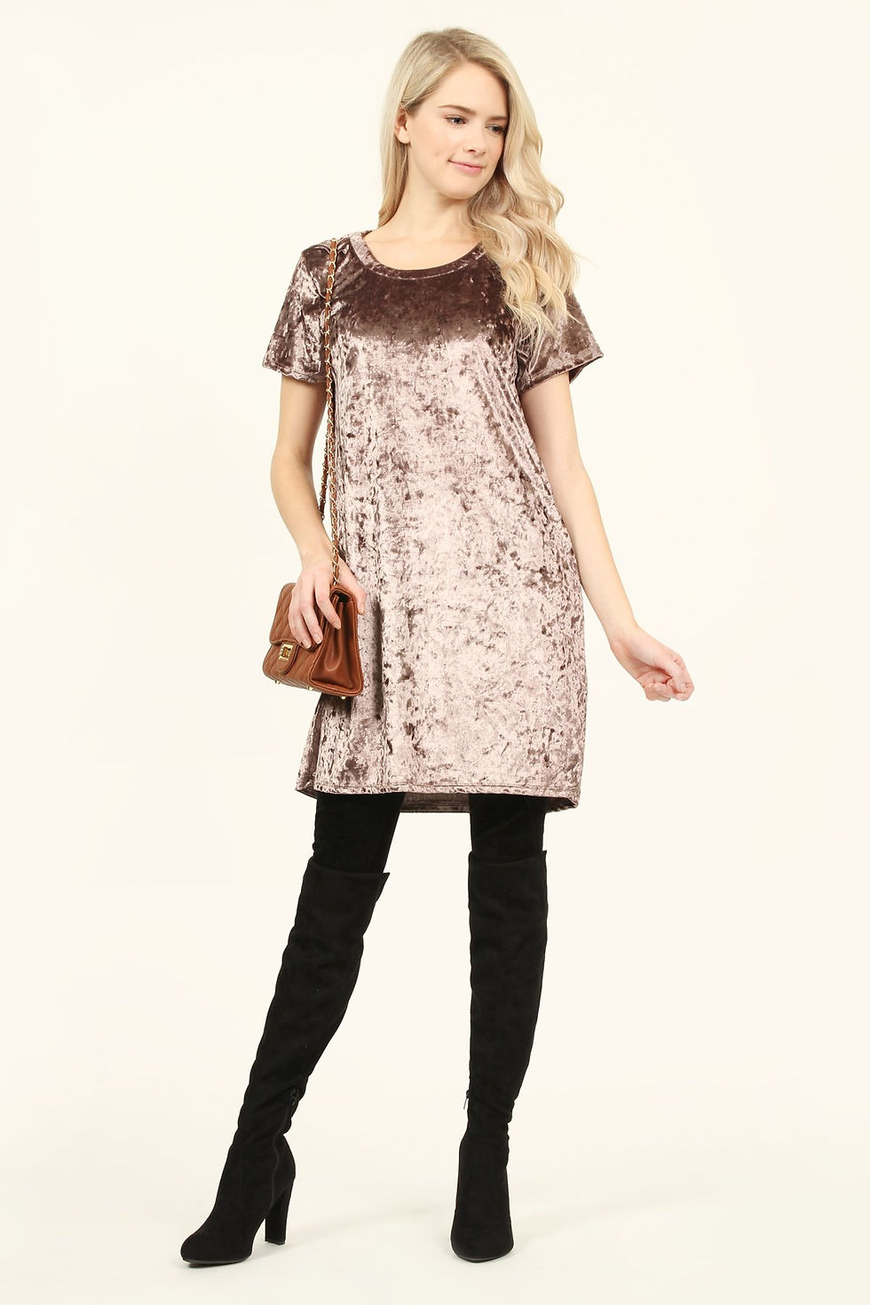 Thumbnail: Short Sleeve Crushed Velvet Tunic Dress