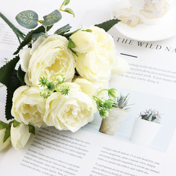 Thumbnail: 1 Bundle Silk Peony Bouquet Home Decoration