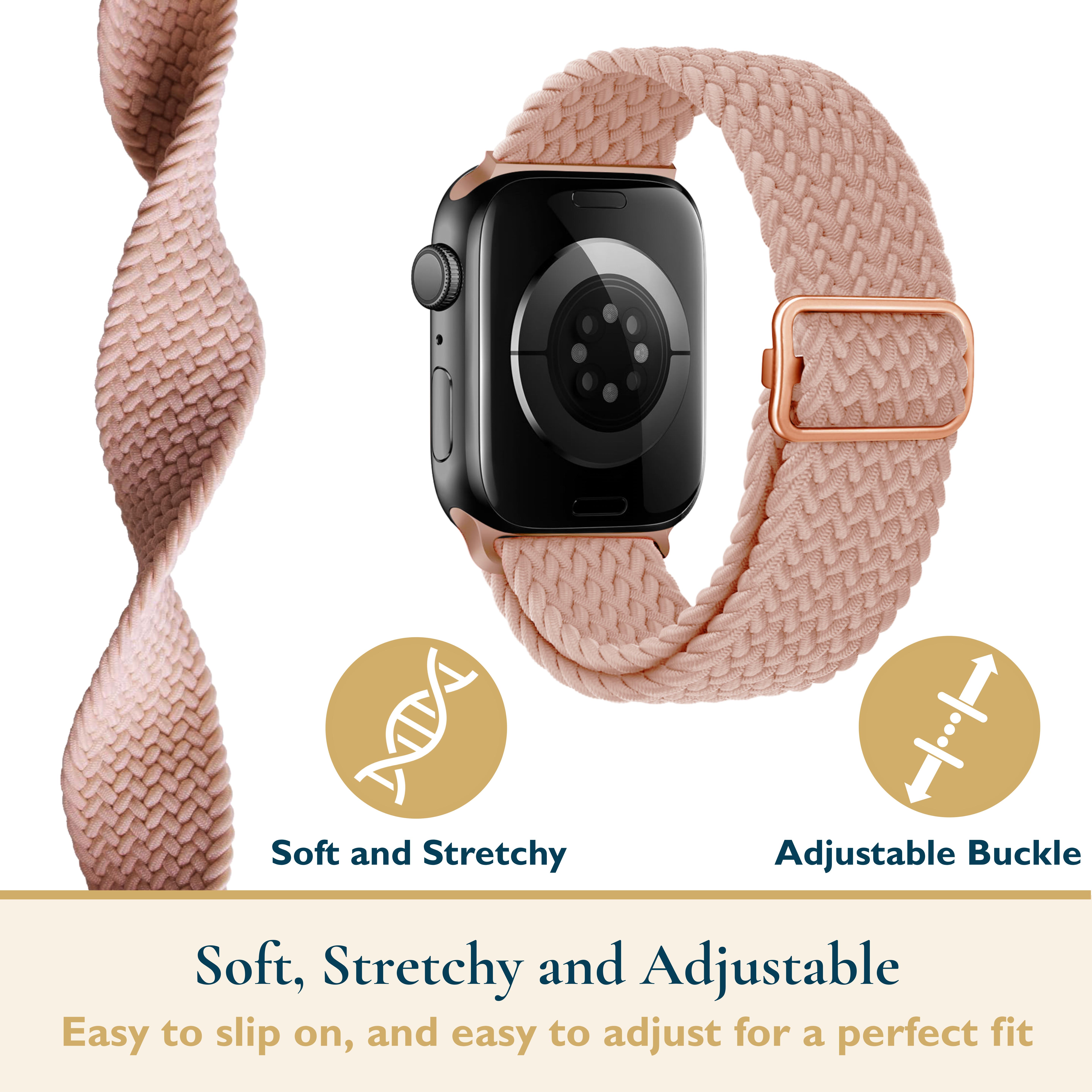 thumbnail image 4 of ComfiTime Correa Elástica para Apple Watch: Correa Deportiva Trenzada para iWatch de 38-45 Mm para Hombres y Mujeres, Correa Transpirable para Apple Watch Series SE 9-1, 4 of 12