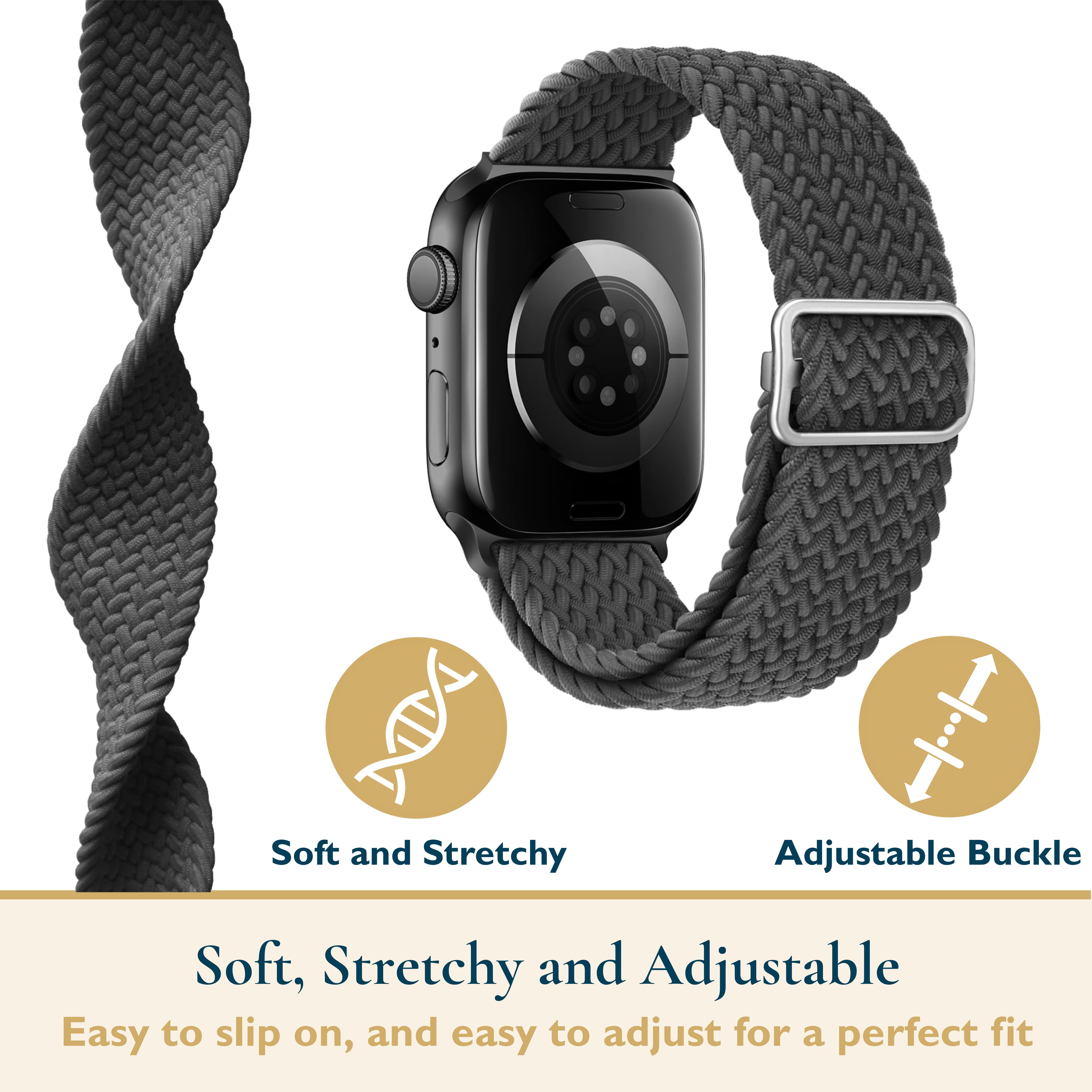 thumbnail image 4 of ComfiTime Correa Elástica para Apple Watch: Correa Deportiva Trenzada para iWatch de 38-45 Mm para Hombres y Mujeres, Correa Transpirable para Apple Watch Series SE 9-1, 4 of 12