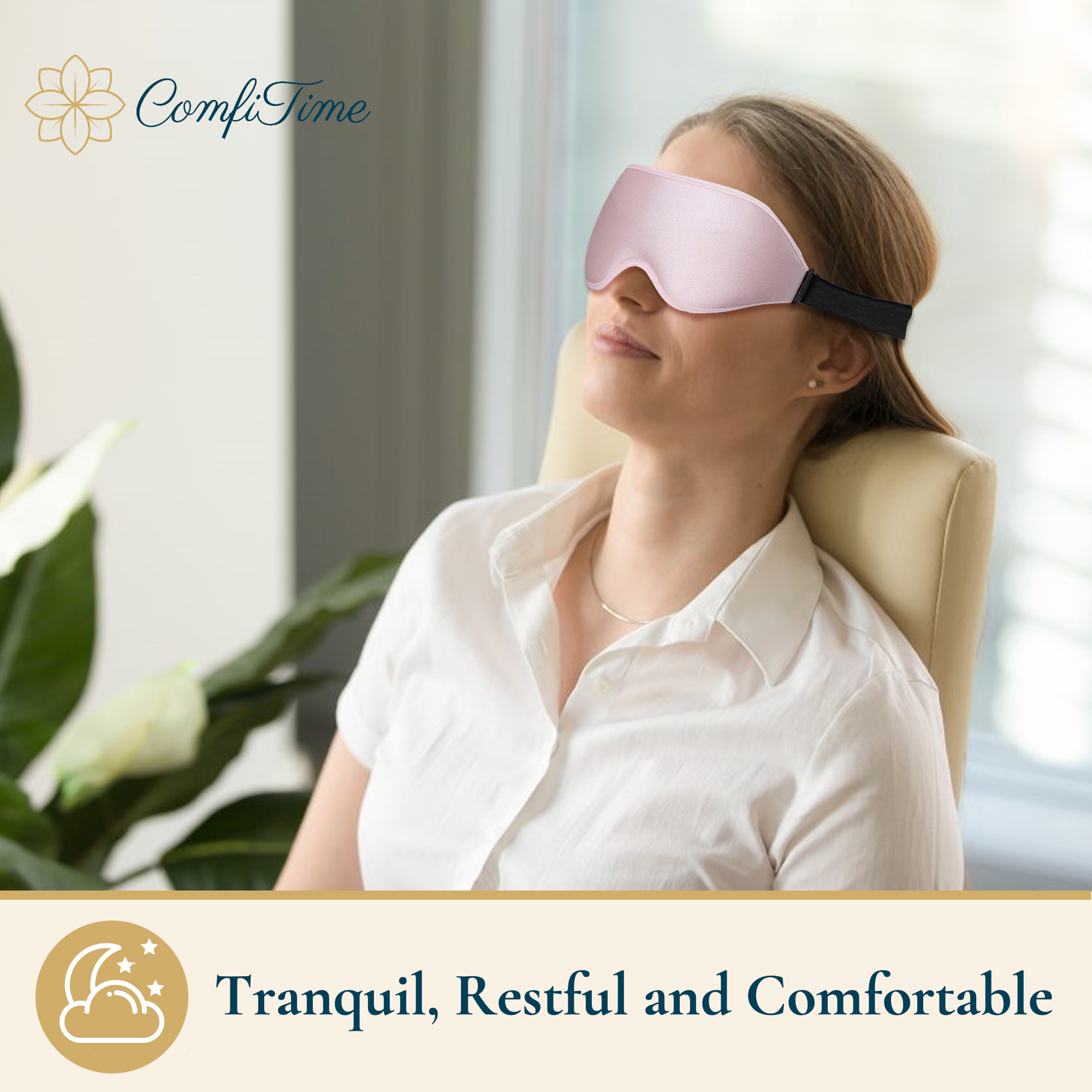 thumbnail image 2 of ComfiTime Máscara para Dormir en Paquete de 2: Máscara para Dormir 100 % Opaca, Cubre Ojos para Hombres y Mujeres, Antifaz para Contorno con Deflector Nasal, Suave y Liviana, sin Látex, 2 of 13