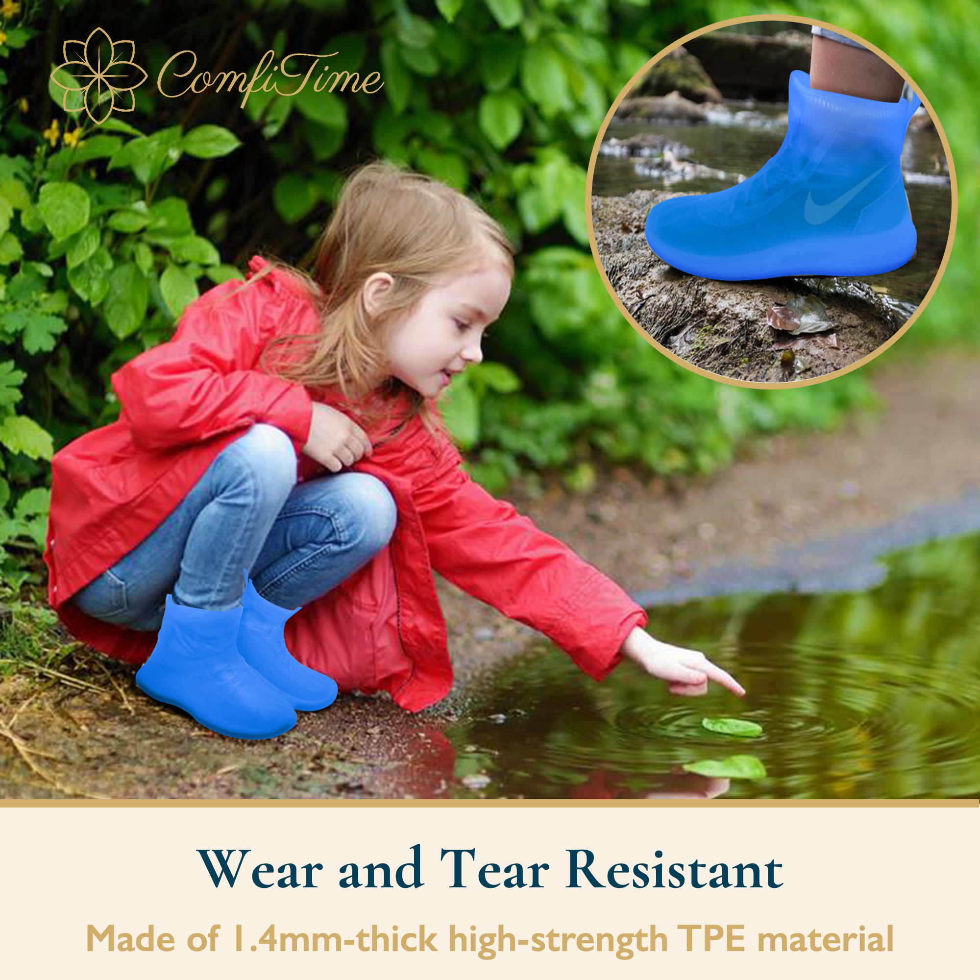 thumbnail image 3 of ComfiTime Cubrezapatos Impermeables, Suela Antideslizante, Cobertura por Encima Del Tobillo, Caucho TPE Duradero, Reutilizables para Hombres, Mujeres y Niños, Uso en Interiores y Exteriores, 3 of 9