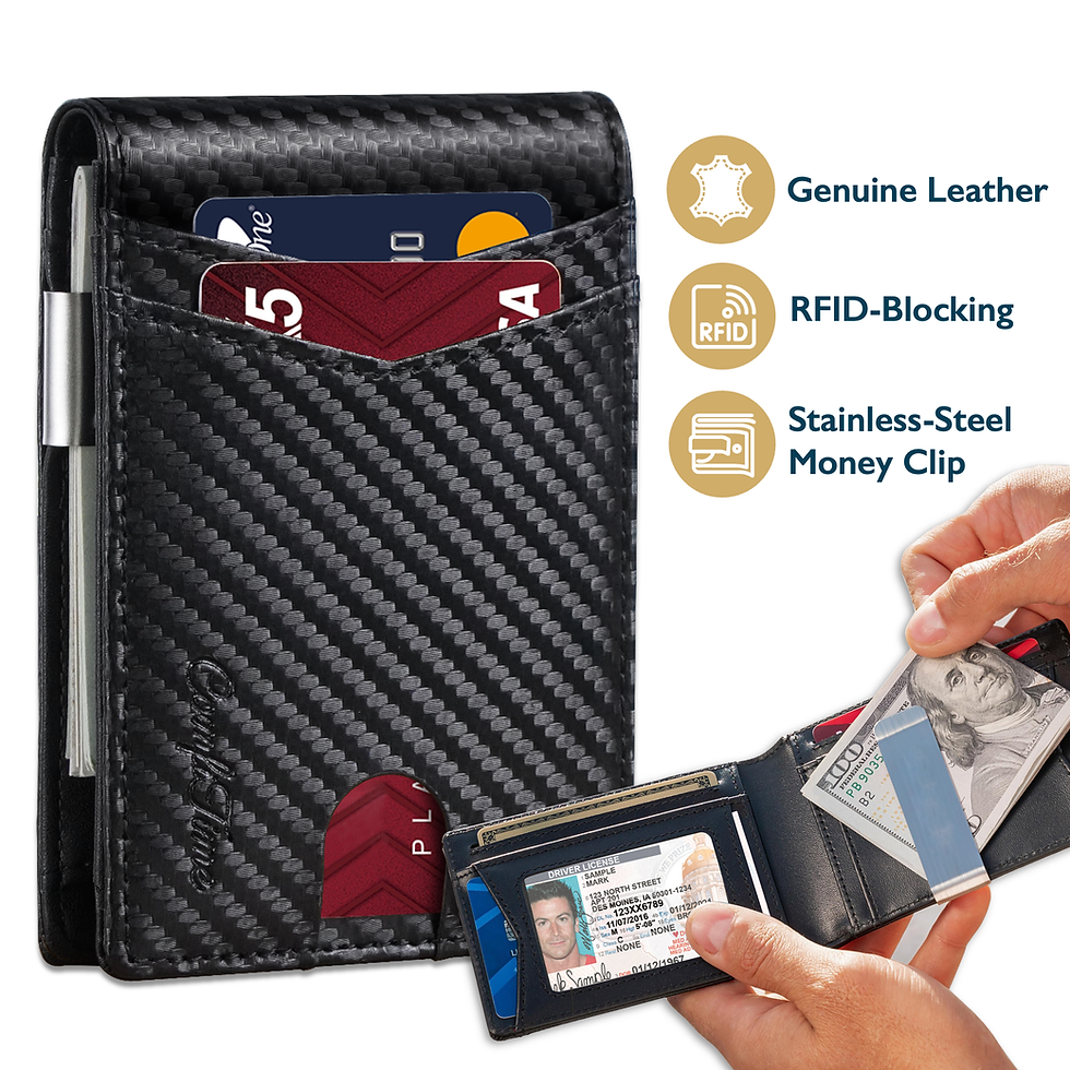 Thumbnail: Men‘s Wallet with Money Slim and Cash Clip - RFID Blocking Carbon Fiber Wallet
