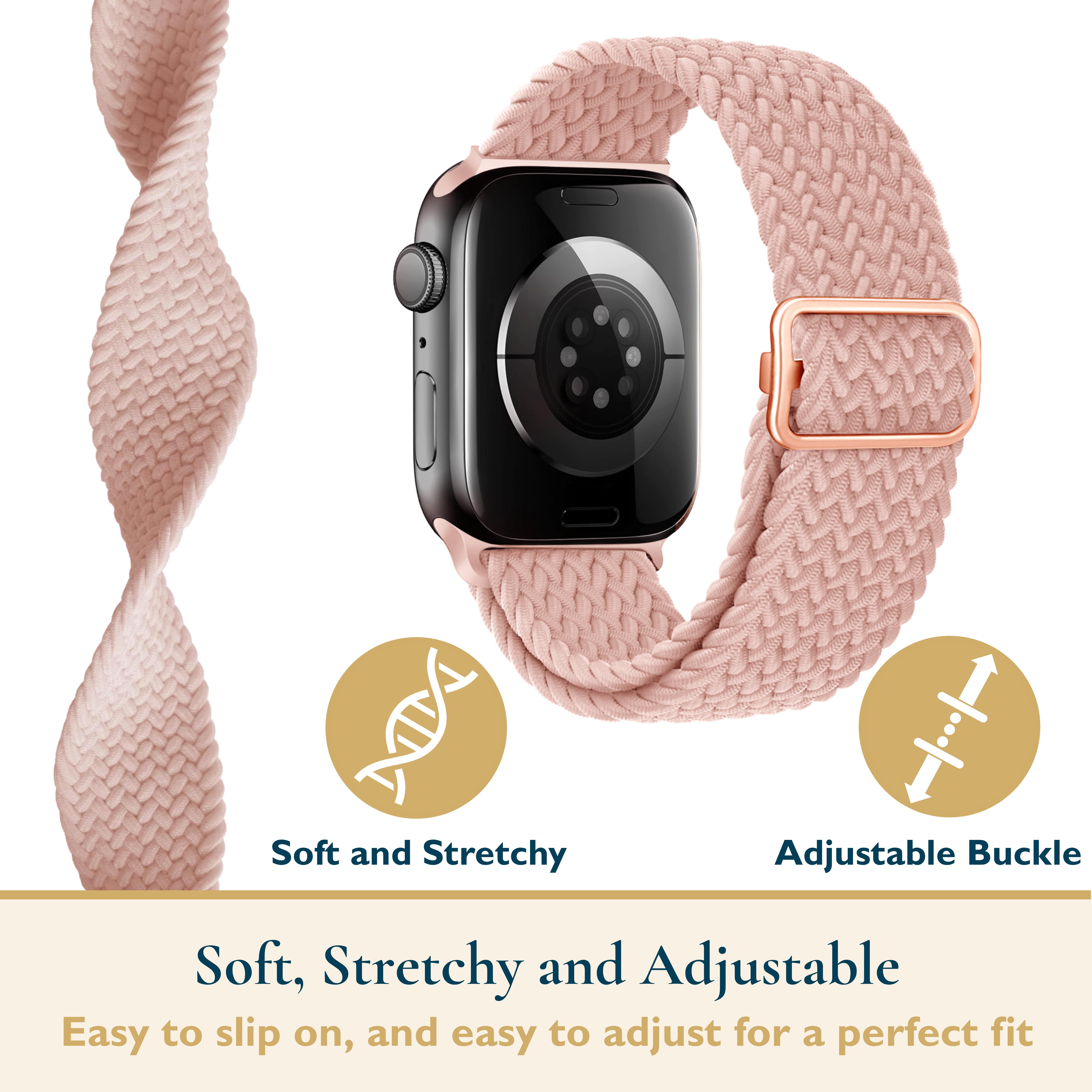 thumbnail image 4 of ComfiTime Correa Elástica para Apple Watch: Correa Deportiva Trenzada para iWatch de 38-45 Mm para Hombres y Mujeres, Correa Transpirable para Apple Watch Series SE 9-1, 4 of 12