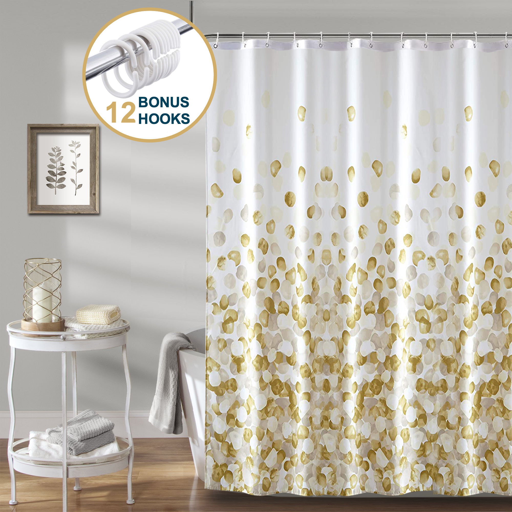 ComfiTime Shower Curtain, Farmhouse Shower Curtain Set(Yellow)