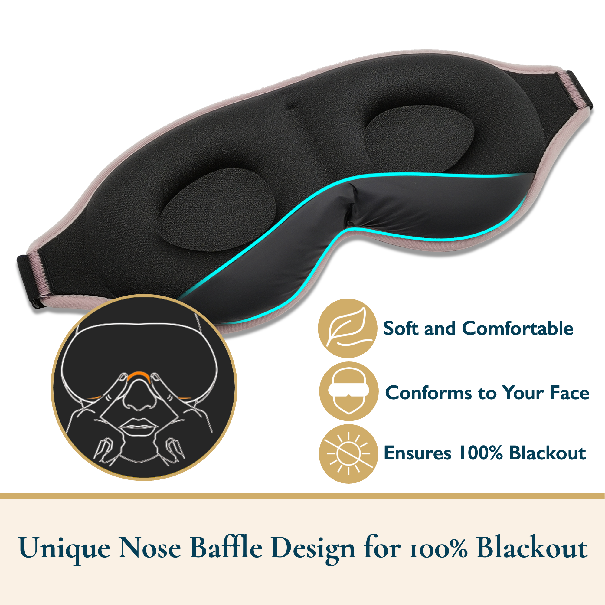thumbnail image 3 of ComfiTime Máscara para Dormir en Paquete de 2: Máscara para Dormir 100 % Opaca, Cubre Ojos para Hombres y Mujeres, Antifaz para Contorno con Deflector Nasal, Suave y Liviana, sin Látex, 3 of 13