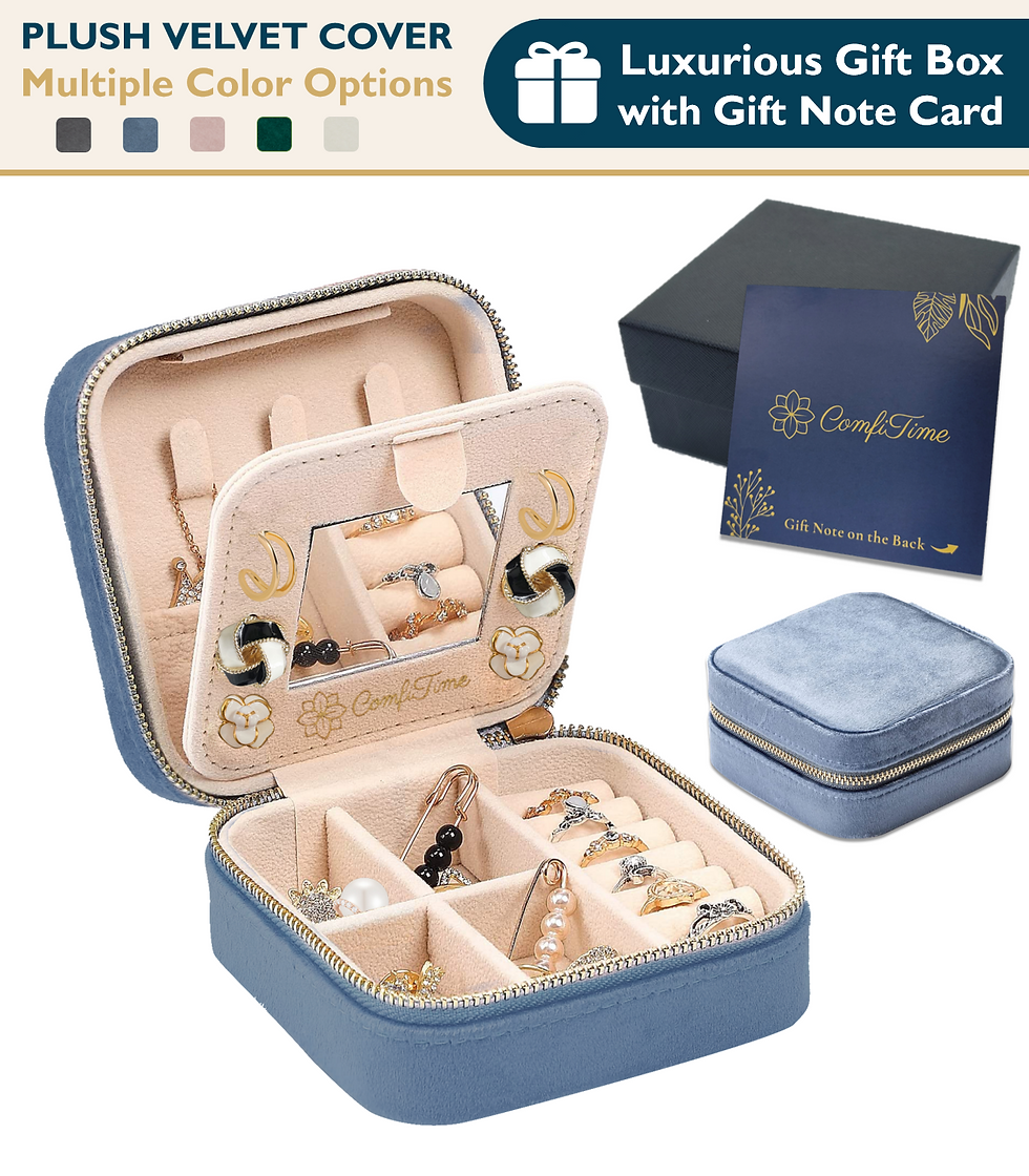 Thumbnail: ComfiTime Travel Jewelry Case with Mirror �C Plush Velvet Jewelry Organizer Box