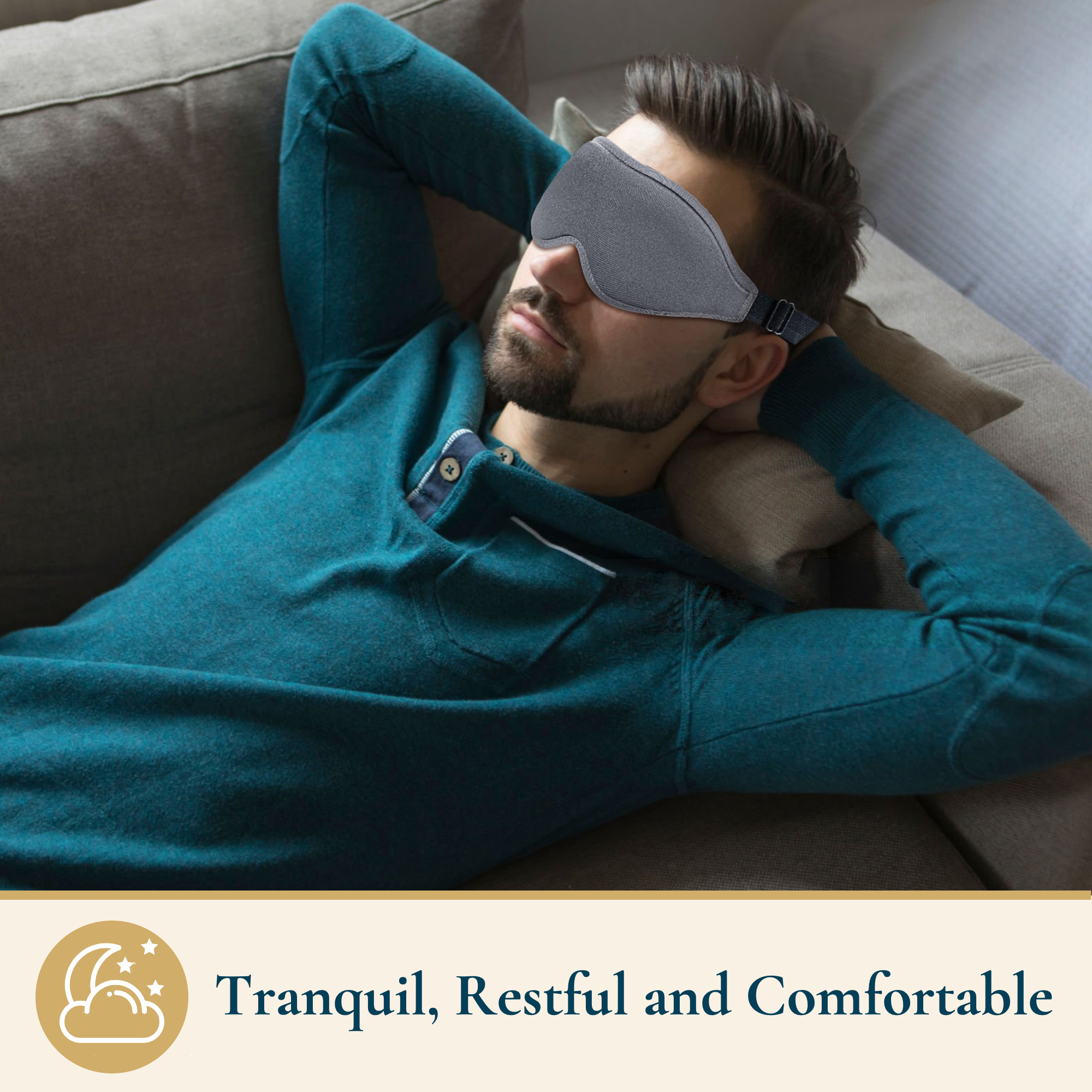 thumbnail image 4 of ComfiTime Máscara para Dormir 3D: Máscara para Dormir 100 % Opaca, Cubre Ojos para Hombres y Mujeres, Antifaz para Contorno con Deflector Nasal, Suave y Liviana, sin Látex, 4 of 15