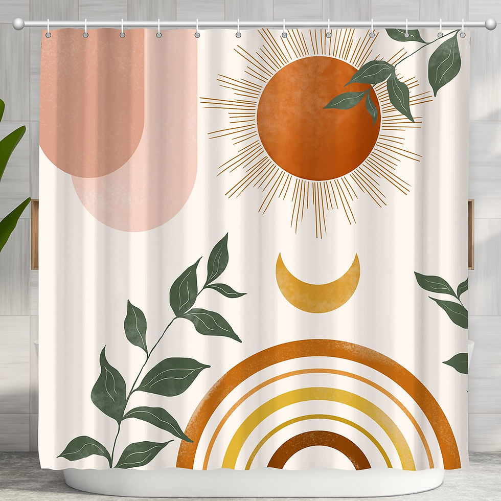 Thumbnail: Boho Shower Curtain with Hooks,Water-Repellent, Machine-Washable,72 x 72