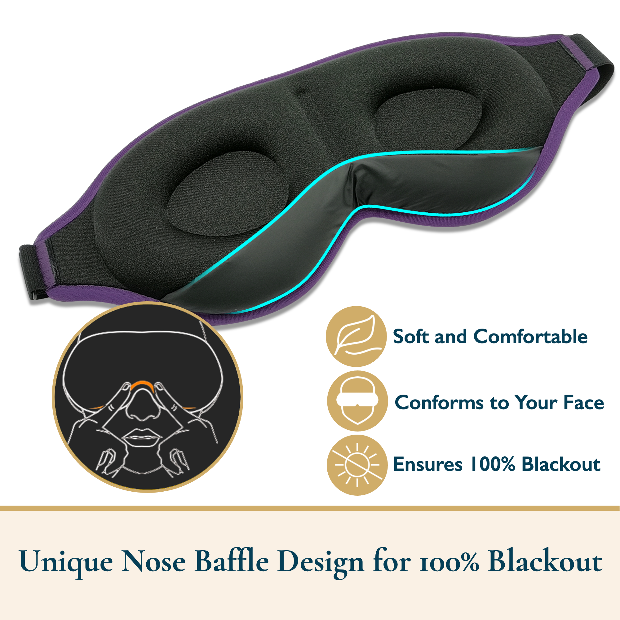 thumbnail image 5 of ComfiTime Máscara para Dormir 3D: Máscara para Dormir 100 % Opaca, Cubre Ojos para Hombres y Mujeres, Antifaz para Contorno con Deflector Nasal, Suave y Liviana, sin Látex, 5 of 15