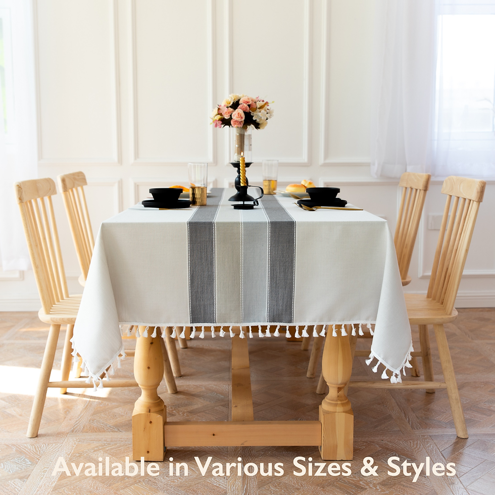 Thumbnail: Table Cloth-Faux Linen/Burlap Tablecloth for Parties w/ Tassel & Embroidery
