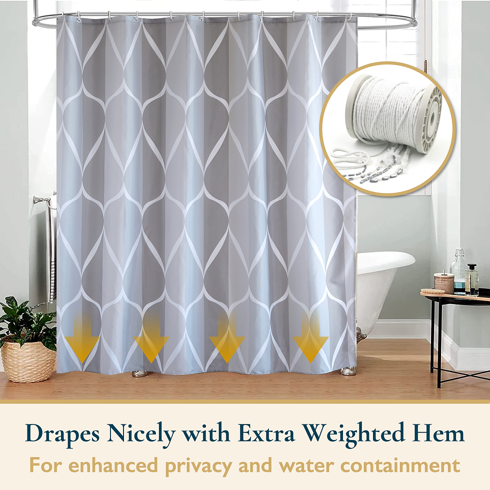 Thumbnail: Shower Curtain With Weighted Hem and Bonus Hooks, 120 GSM, 72 x 72 in