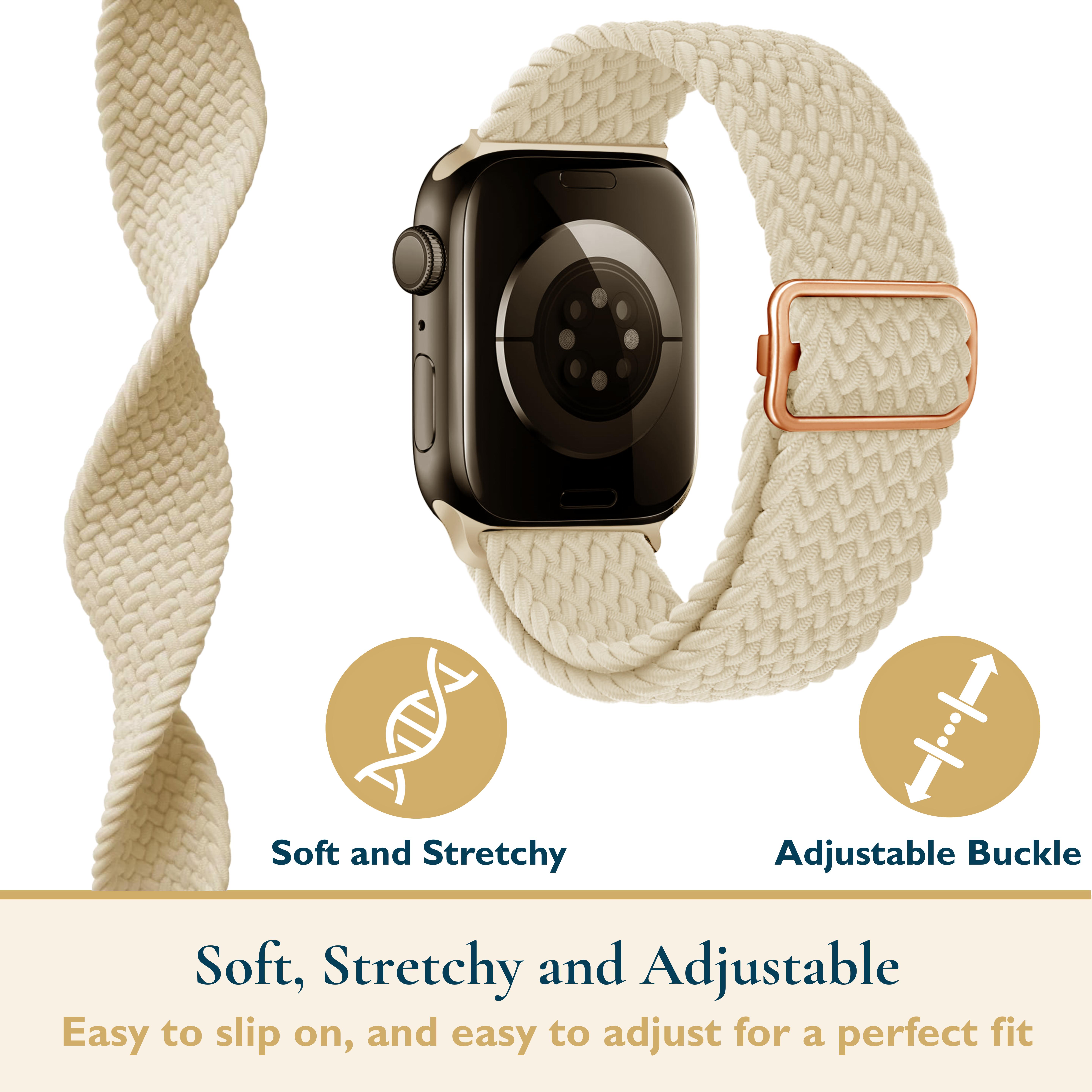 thumbnail image 4 of ComfiTime Correa Elástica para Apple Watch: Correa Deportiva Trenzada para iWatch de 38-45 Mm para Hombres y Mujeres, Correa Transpirable para Apple Watch Series SE 9-1, 4 of 12