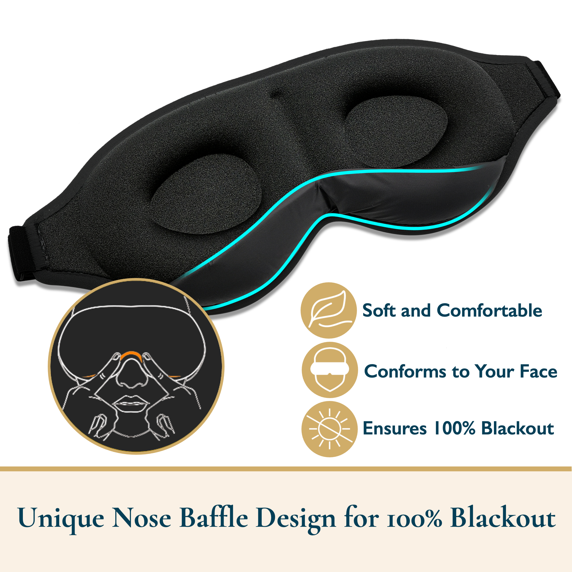 thumbnail image 2 of ComfiTime Máscara para Dormir en Paquete de 2: Máscara para Dormir 100 % Opaca, Cubre Ojos para Hombres y Mujeres, Antifaz para Contorno con Deflector Nasal, Suave y Liviana, sin Látex, 2 of 11