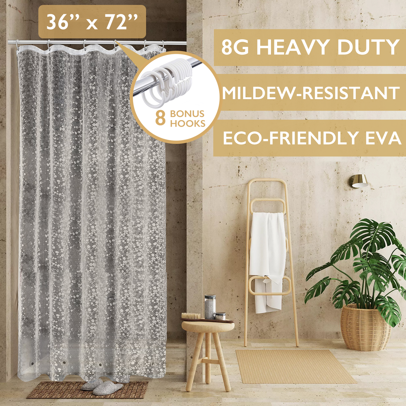 36"*72" - ComfiTime Shower Curtain Liner | 8G Heavy-Duty Shower Curtain Liner
