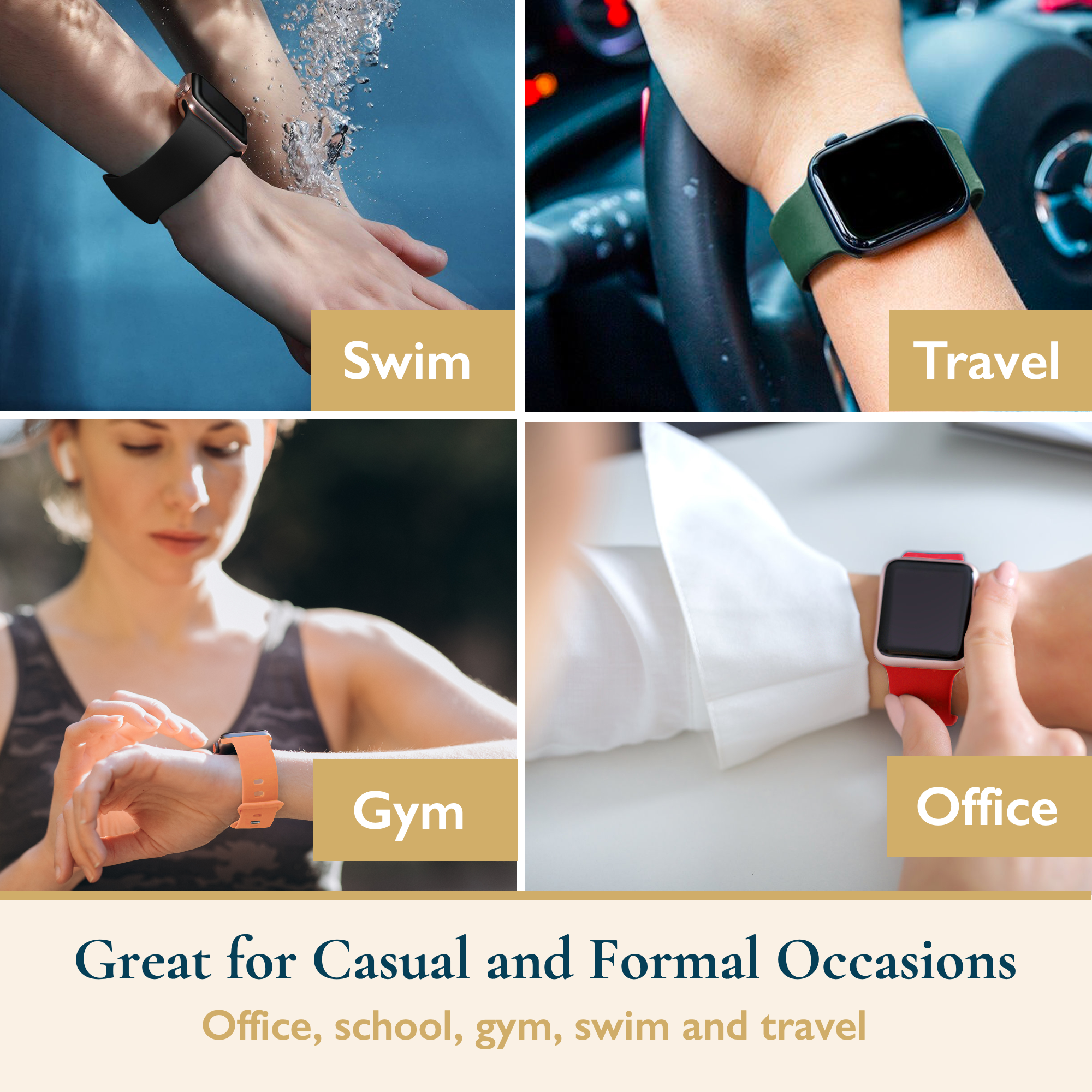 thumbnail image 5 of ComfiTime Correa para Apple Watch, Paq. de 6, Correas Elásticas Deportivas para iWatch de 38/40/41/42/44/45 mm para Mujeres y Hombres, Silicona, para iPhone Watch Series 9, 8, 7, 6, 5, 4, 3, 2, 1 SE, 5 of 11