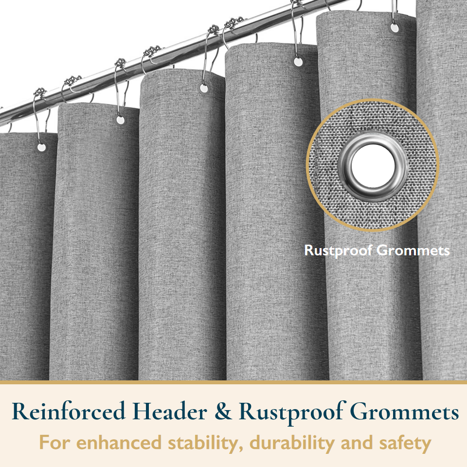 Thumbnail: ComfiTime Fabric Shower Curtain with Hooks （210GSM Faux Linen））