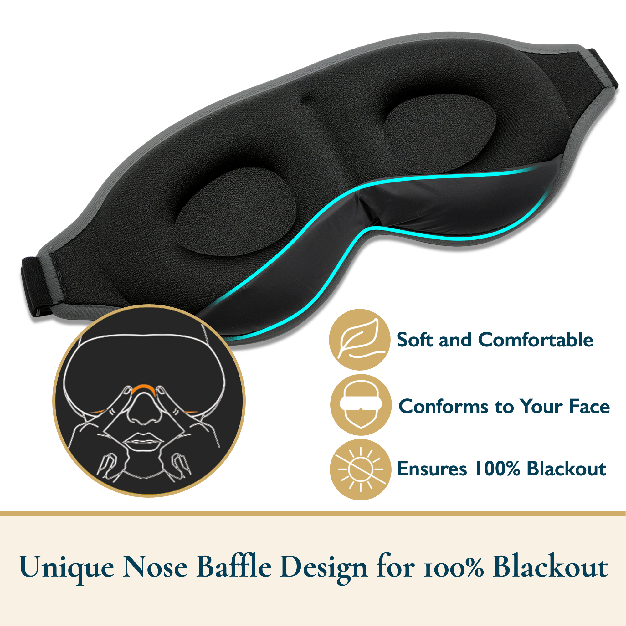 thumbnail image 5 of ComfiTime Máscara para Dormir 3D: Máscara para Dormir 100 % Opaca, Cubre Ojos para Hombres y Mujeres, Antifaz para Contorno con Deflector Nasal, Suave y Liviana, sin Látex, 5 of 15