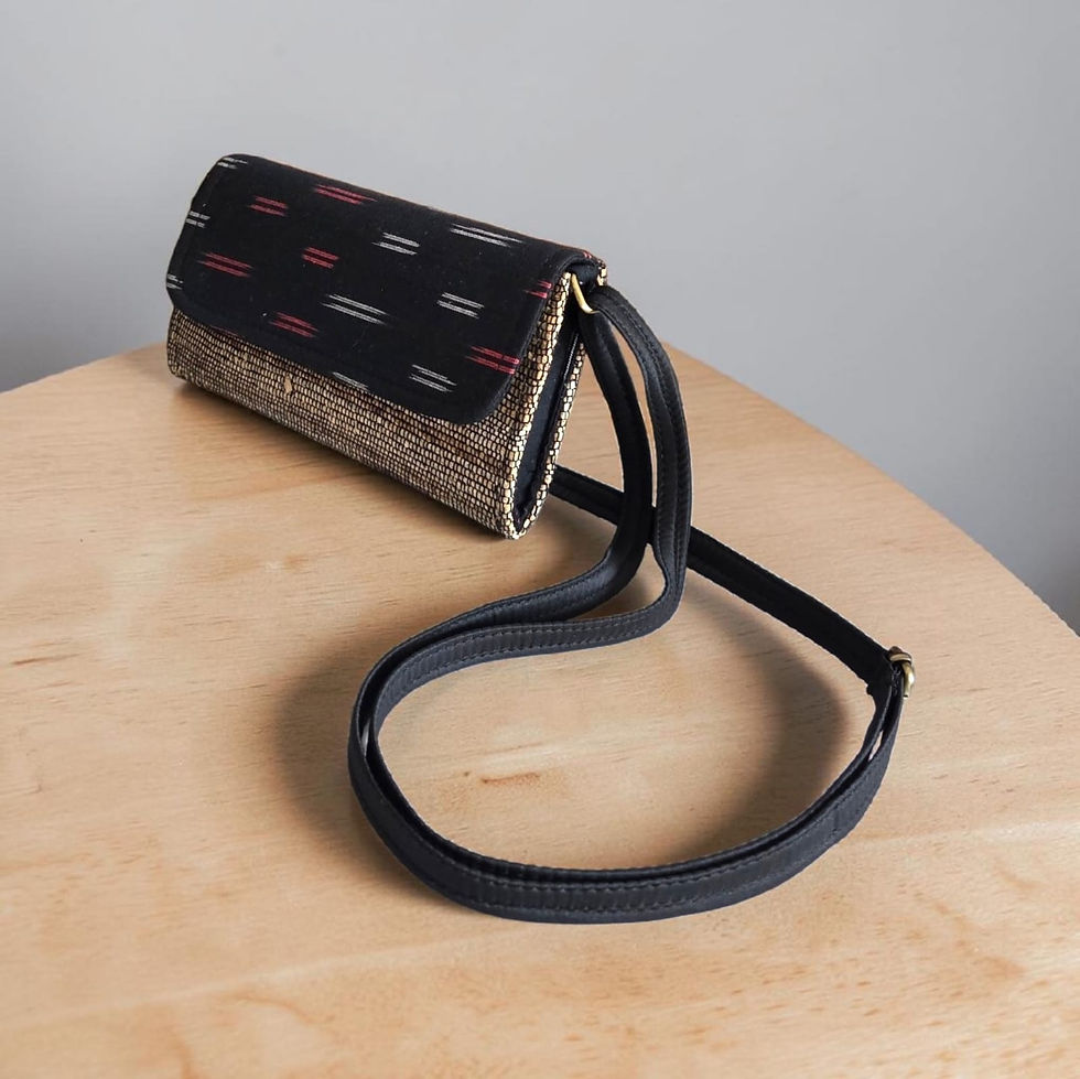 Thumbnail: Handcrafted Banana Fibre Willow Sling Bag – Black Ikkat