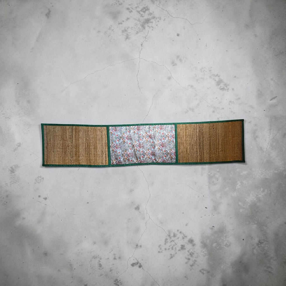 Thumbnail: Handmade Banana Fibre Table Runner - White and Green