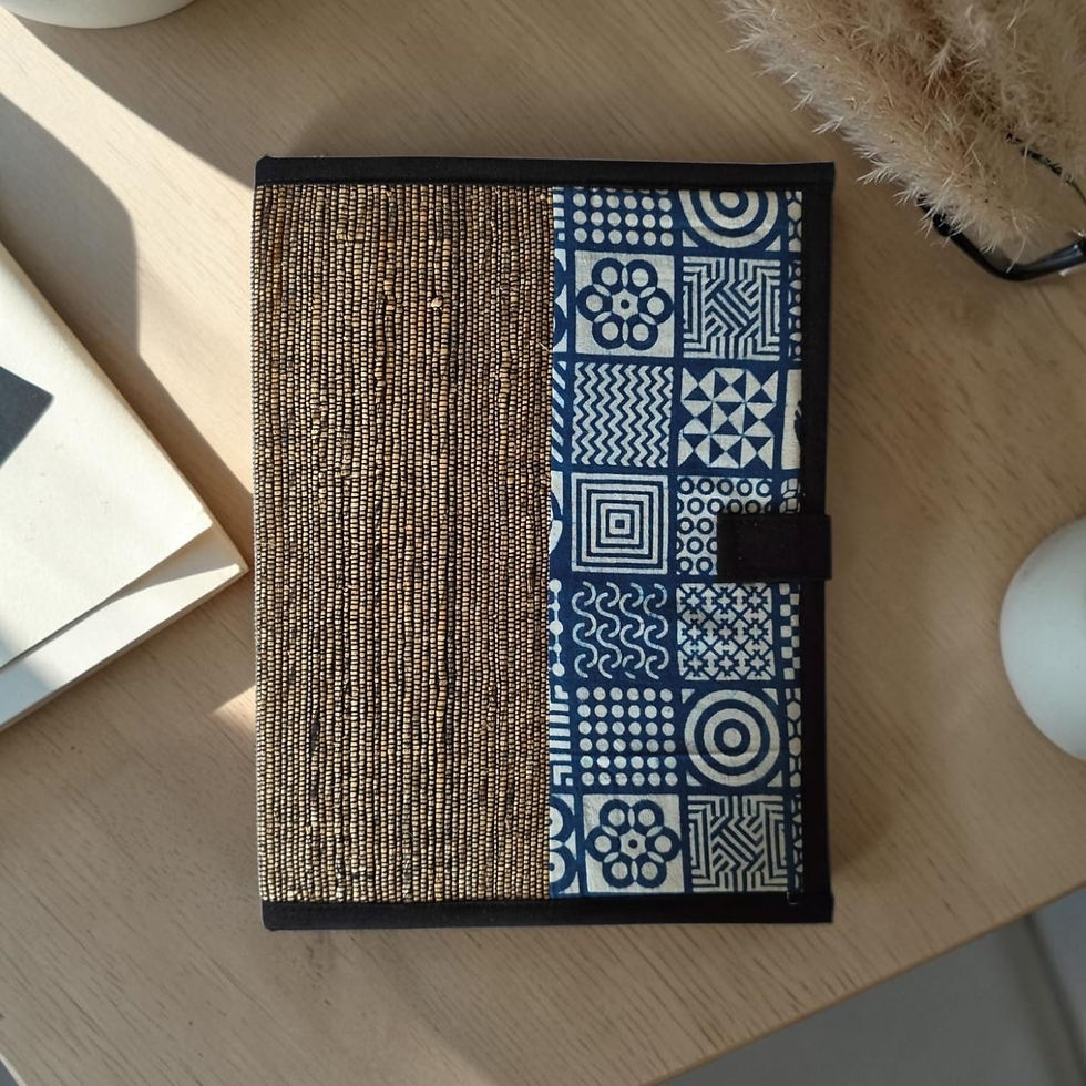 Thumbnail: Handcrafted Banana Fibre Document Folder with Clip - Indigo Mosaic