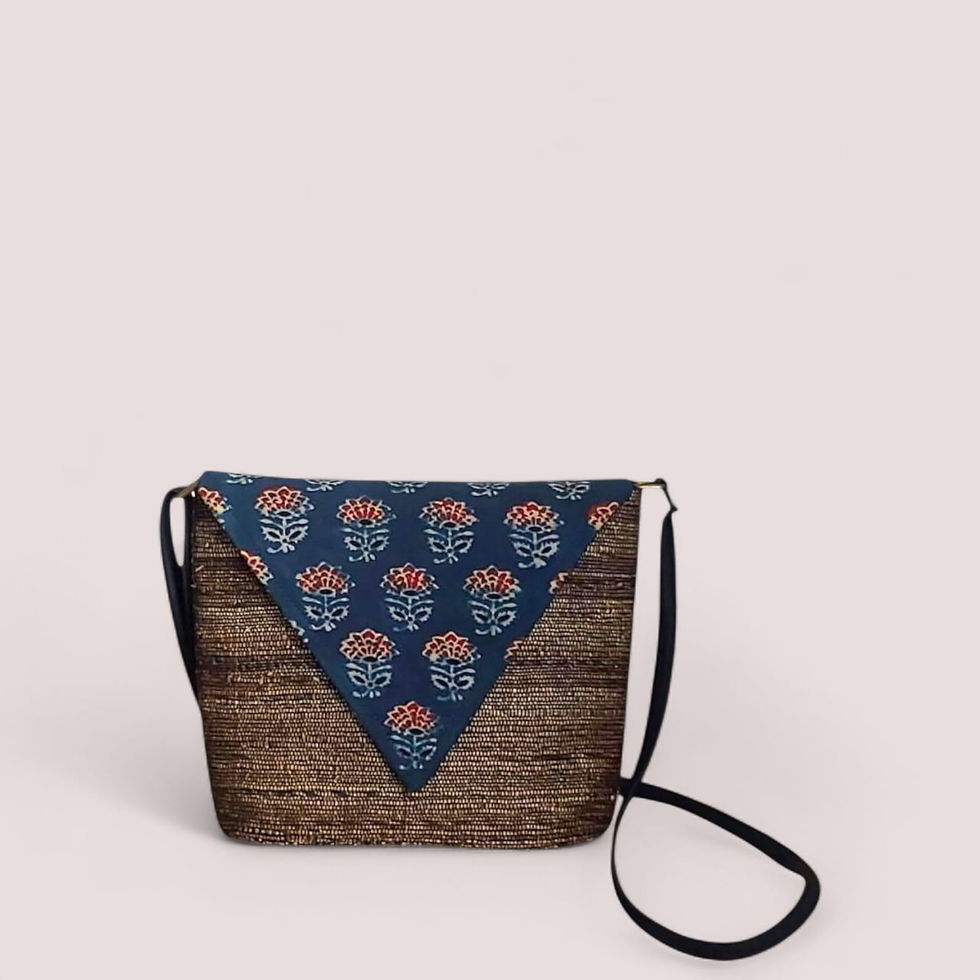 Thumbnail: Handcrafted Banana Fibre Ananta Sling Bag – Indigo Bloom