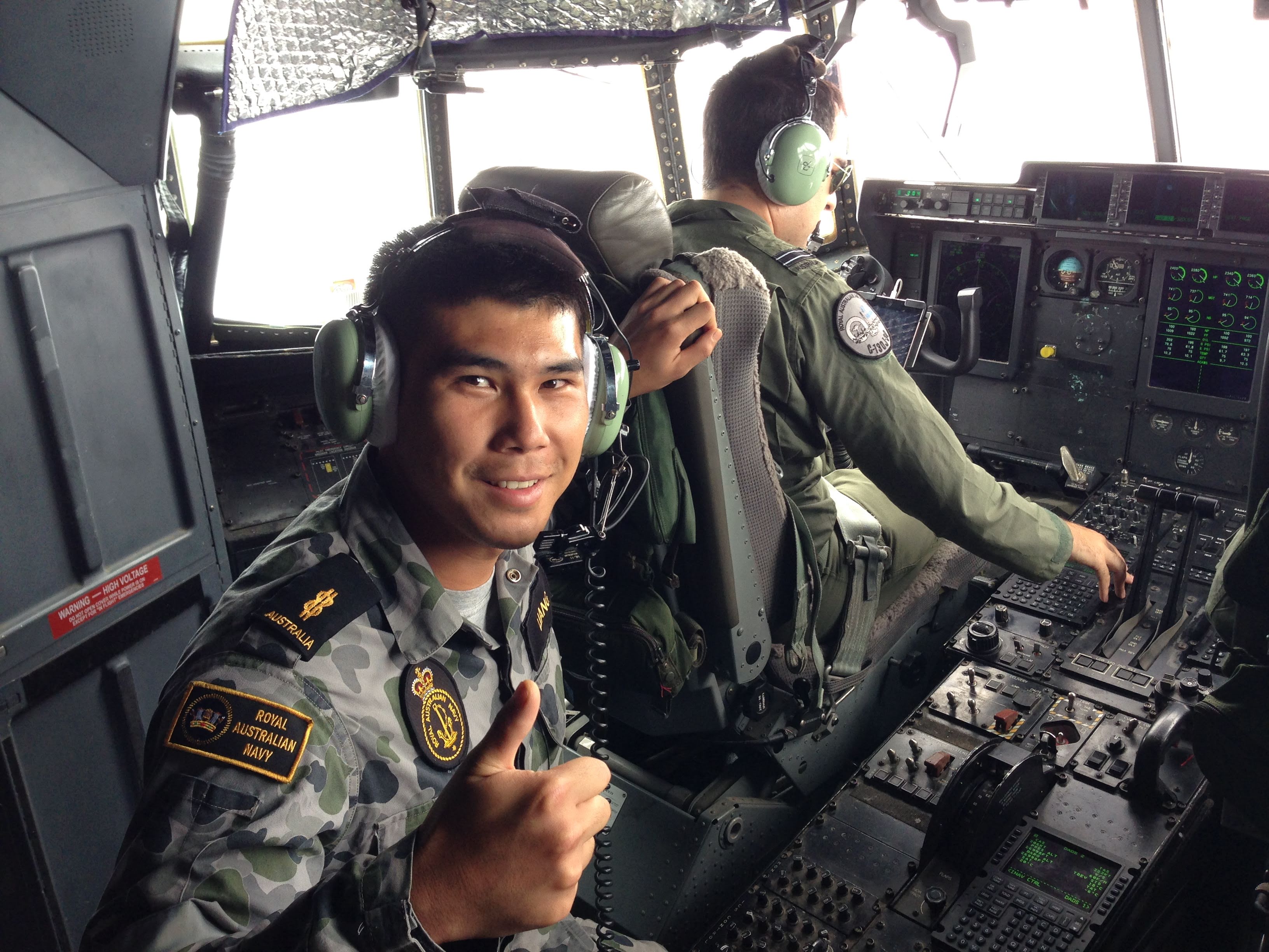 En-route to Darwin in the cockpit of a Hercules C-130