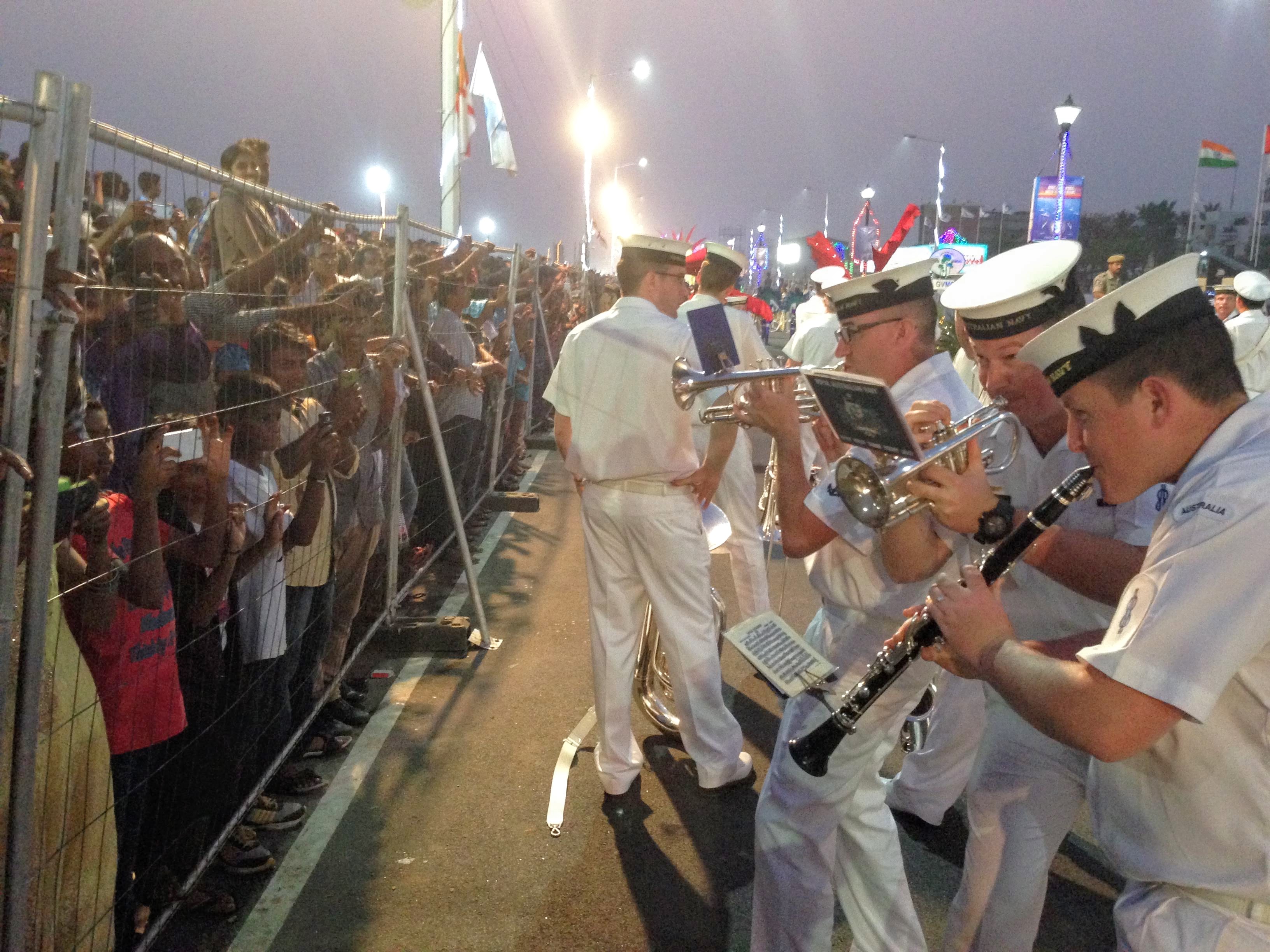 Royal Australian Navy Band members entertaining Prime Minister Modi along with 3 million spectators