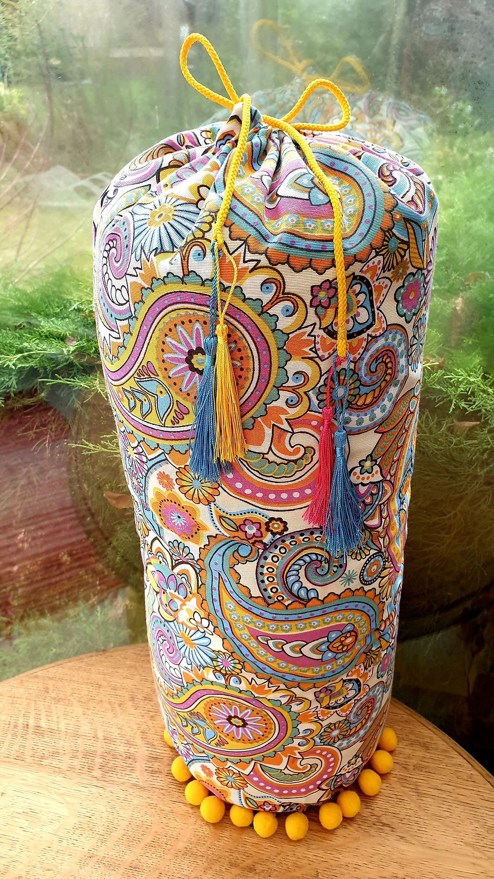 Thumbnail: Big Premium Yoga bolster Yellow Pompons Parsley