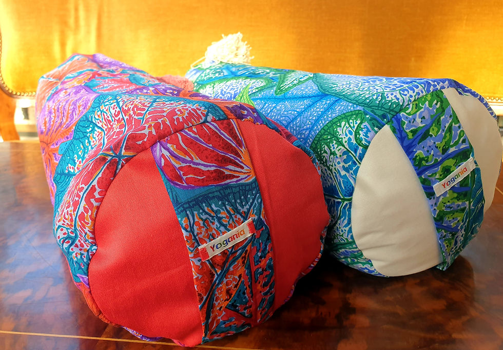 Thumbnail: Yoga meditation bolster buckwheat husk 15x45cm green leaves 