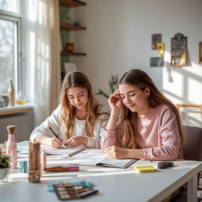 home educaion, teenage girls, beauty industry, soft chic modern aesthetic, pastel colours,