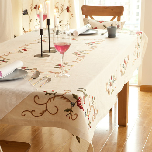 Rustic Floral Embroidered Cotton Tablecloth The Seasons Shoppe