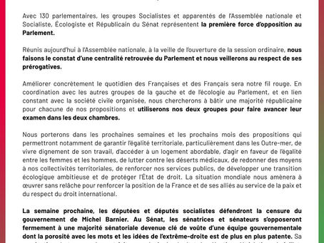 Déclaration des parlementaires socialistes et apparentés