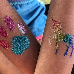 puppy paw glitter tattoo, unicorn glitter tattoo