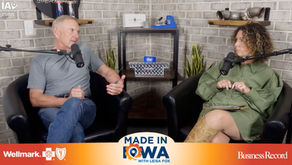 Auto-jet President John Rapp being interviewed by host Leisa Fox on the Made in Iowa podcast in the Iowa Everywhere Studios.