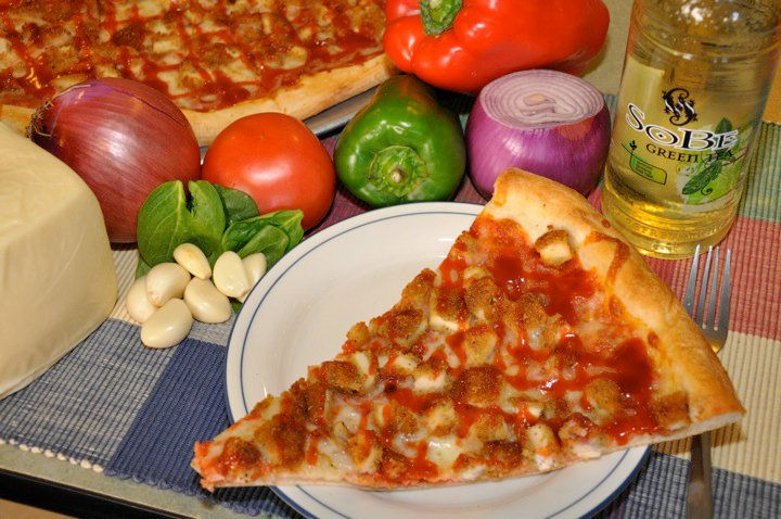 Slice of barbecue chicken pizza