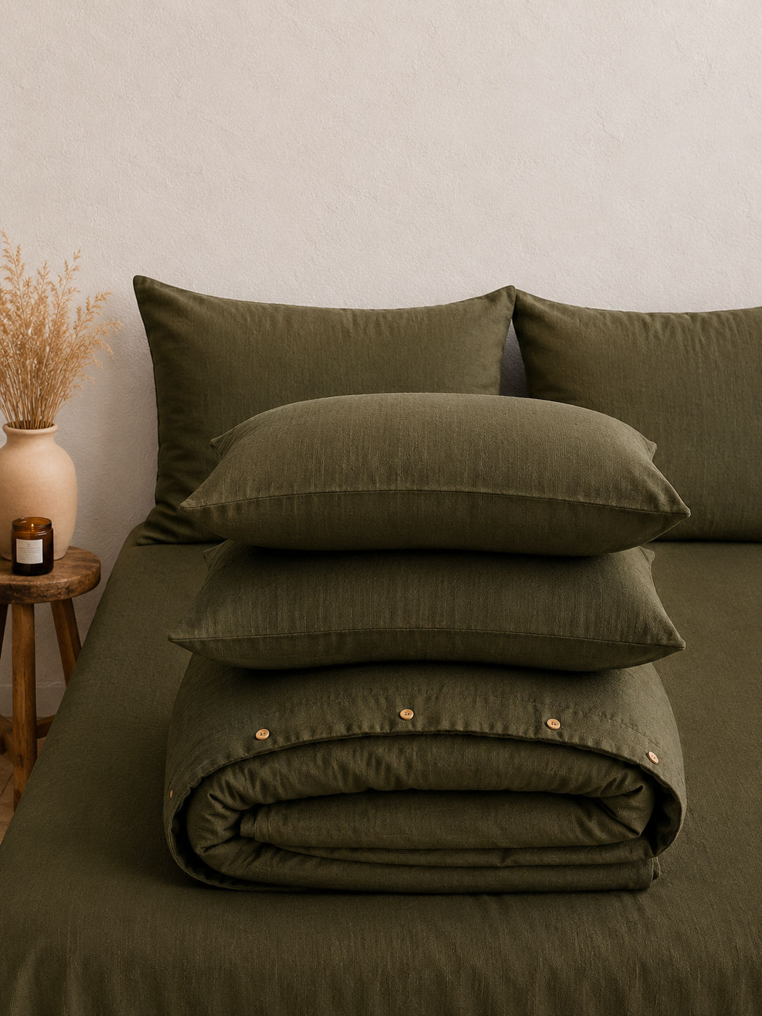Diana Linen Cotton Dark Moss Green Duvet Set