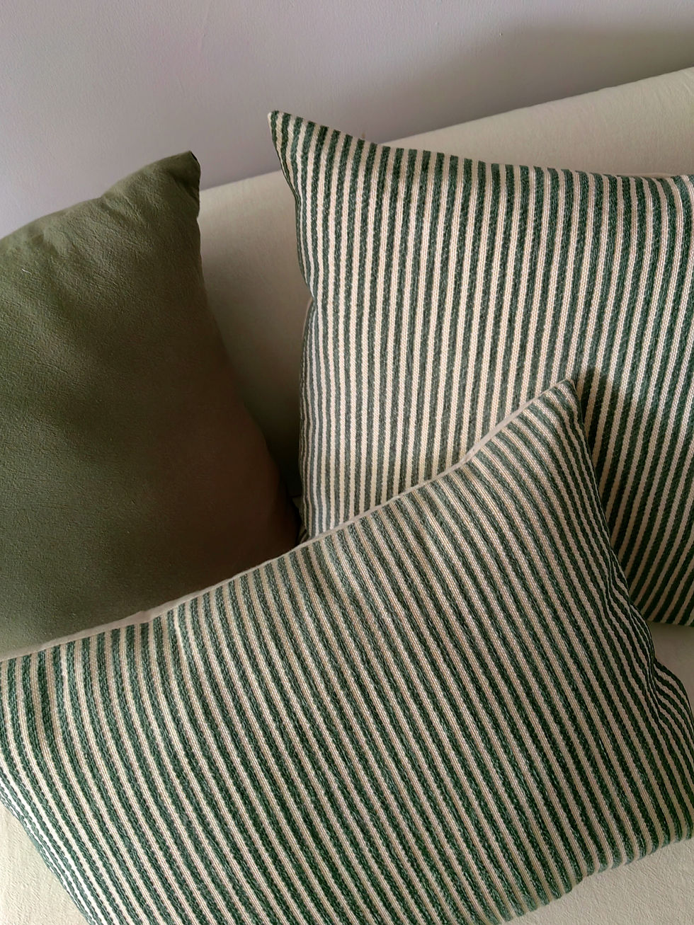 Thumbnail: Terra Stripe Woven Linen Cushion Cover - Moss Green Natural
