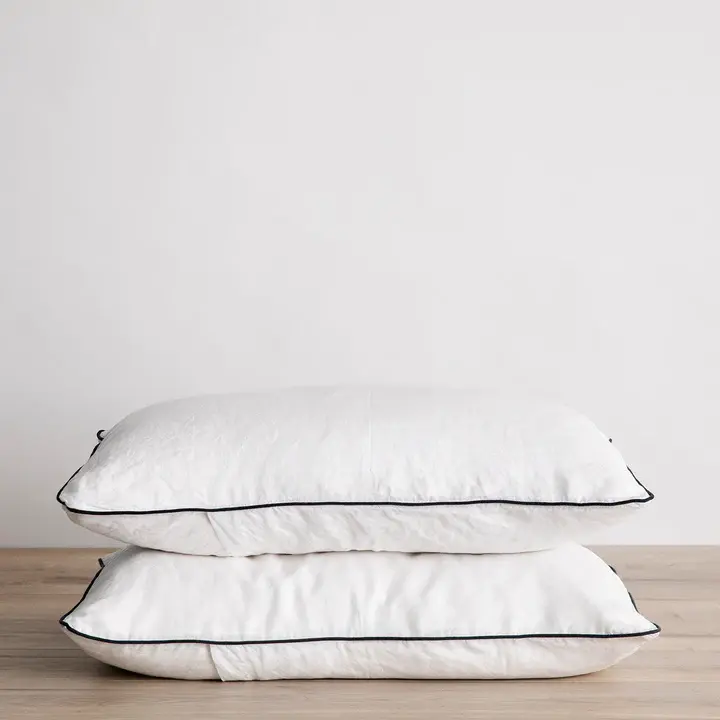 Artisan Piped Linen Pilowcases White Set of 2