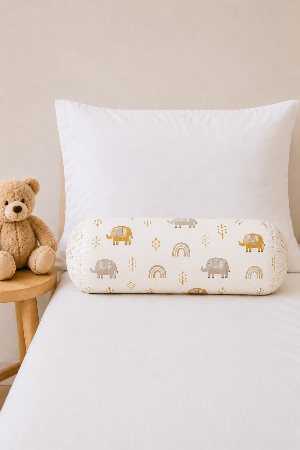 Safari Dreams Bolster Pillow - Off White / Taupe / Mustard