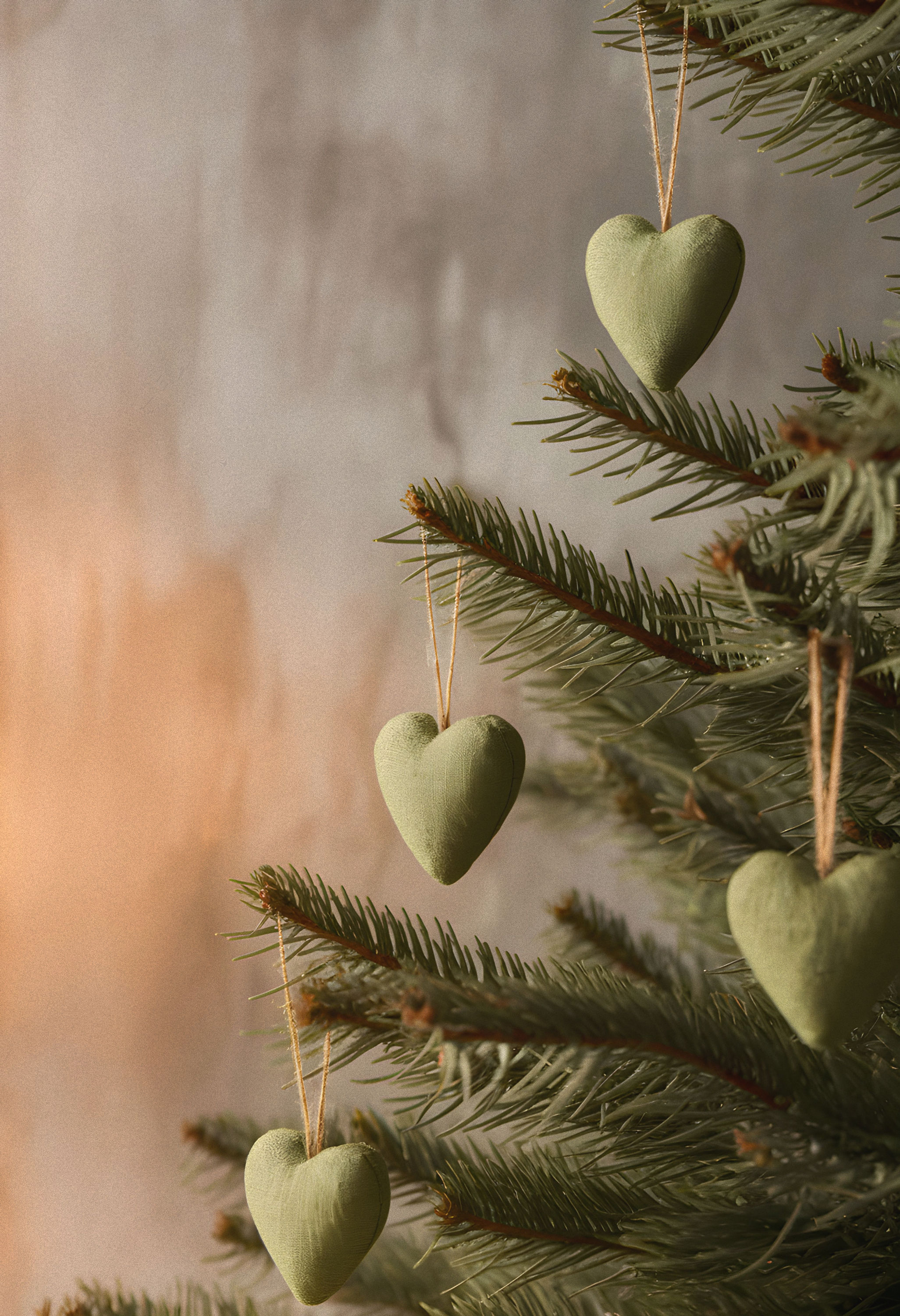 Christmas Linen Heart Ornaments Forest Green (Set of 6)