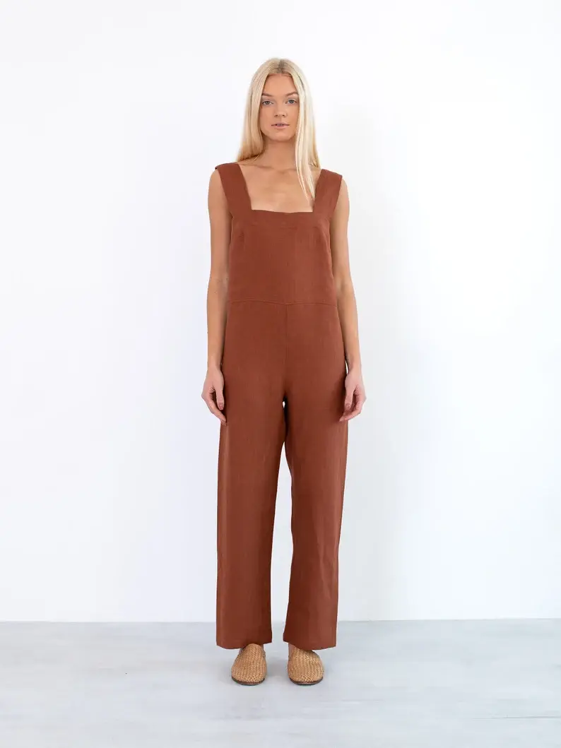 Thumbnail: Sefira Linen Jumpsuit Overalls Tobacco